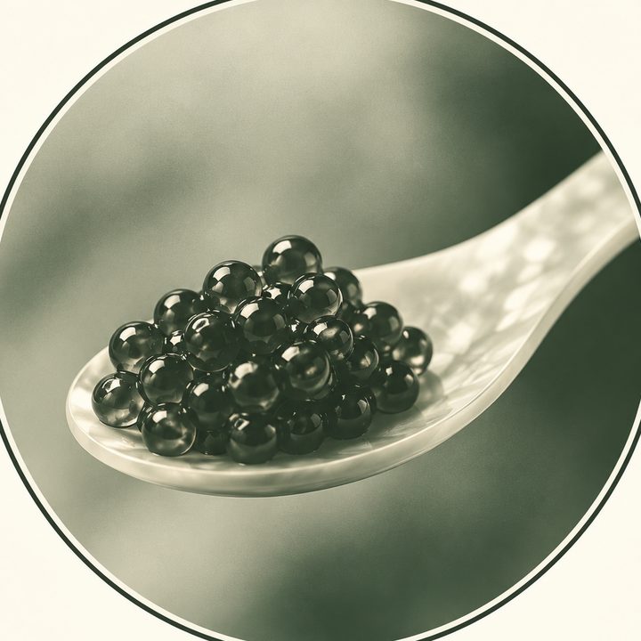 Grains de caviar sur une cuillère en nacre