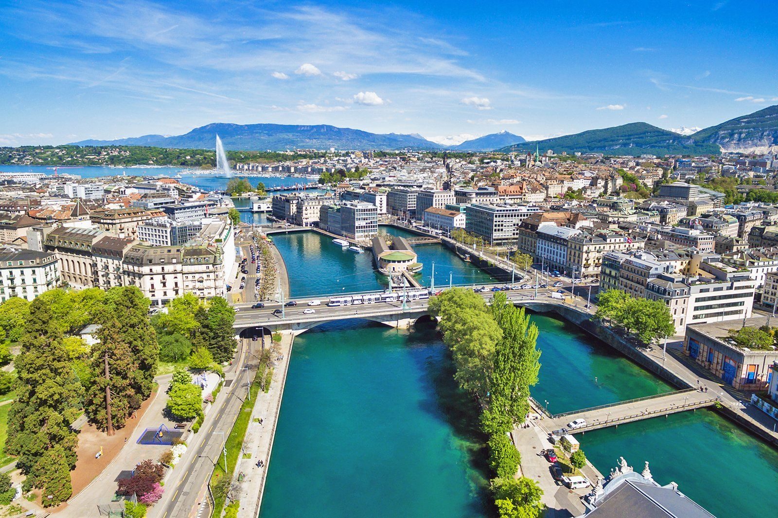 Genève et le Rhône vus du ciel